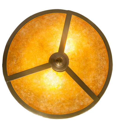 Meyda Lighting Mission 16" 2-Light Transparent Brass Prime Flush Mount Light With Amber Mica Shade Glass