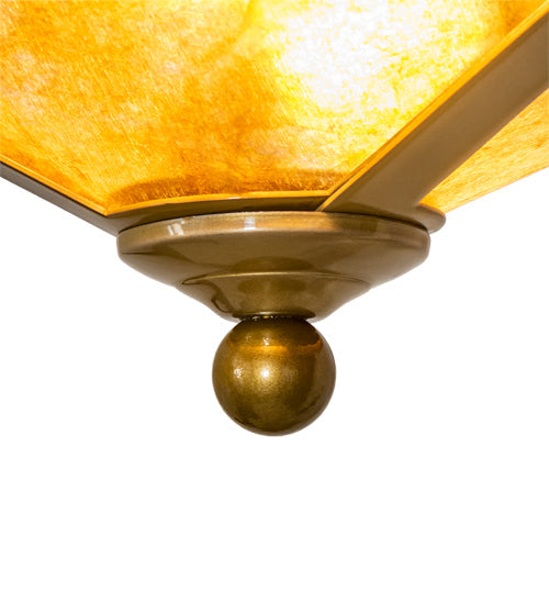 Meyda Lighting Mission 16" 2-Light Transparent Brass Prime Flush Mount Light With Amber Mica Shade Glass