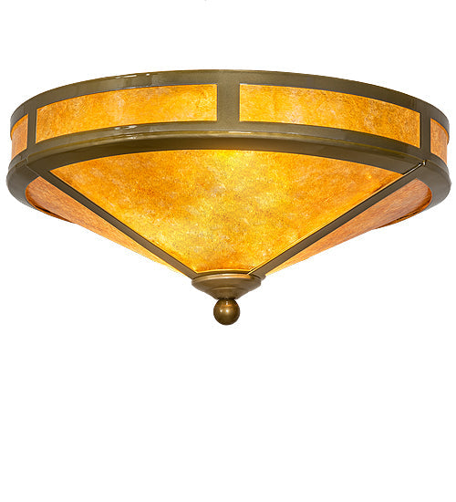 Meyda Lighting Mission 16" 2-Light Transparent Brass Prime Flush Mount Light With Amber Mica Shade Glass