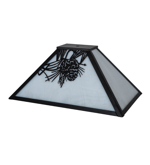 Meyda Lighting Mission 16" Craftsman Brown Pine Cone Frame With White Art Shade Glass