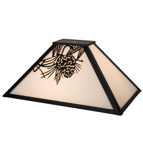 Meyda Lighting Mission 16" Craftsman Brown Pine Cone Frame With White Art Shade Glass