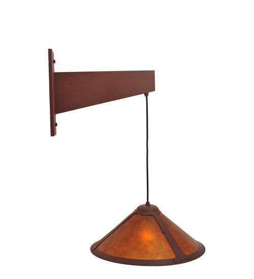 Meyda Lighting Mission 17" Rust Cantilever Wall Sconce With Amber Mica Shade Glass