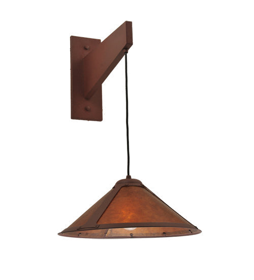 Meyda Lighting Mission 17" Rust Cantilever Wall Sconce With Amber Mica Shade Glass