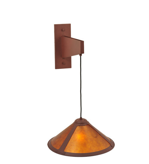 Meyda Lighting Mission 17" Rust Cantilever Wall Sconce With Amber Mica Shade Glass