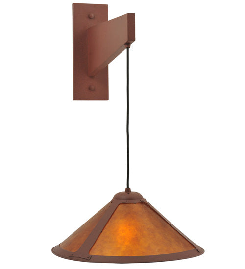 Meyda Lighting Mission 17" Rust Cantilever Wall Sconce With Amber Mica Shade Glass