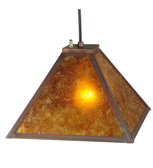 Meyda Lighting Mission 17" Vintage Copper Prime Pendant Light With Amber Mica Shade Glass