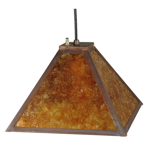 Meyda Lighting Mission 17" Vintage Copper Prime Pendant Light With Amber Mica Shade Glass