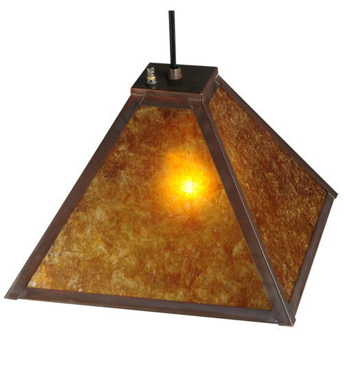 Meyda Lighting Mission 17" Vintage Copper Prime Pendant Light With Amber Mica Shade Glass