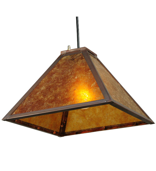 Meyda Lighting Mission 17" Vintage Copper Prime Pendant Light With Amber Mica Shade Glass