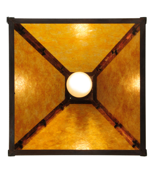 Meyda Lighting Mission 17" Vintage Copper Prime Pendant Light With Amber Mica Shade Glass