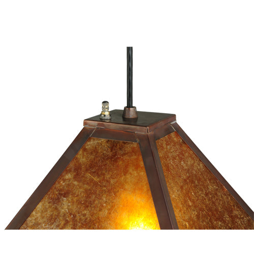Meyda Lighting Mission 17" Vintage Copper Prime Pendant Light With Amber Mica Shade Glass