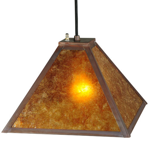 Meyda Lighting Mission 17" Vintage Copper Prime Pendant Light With Amber Mica Shade Glass