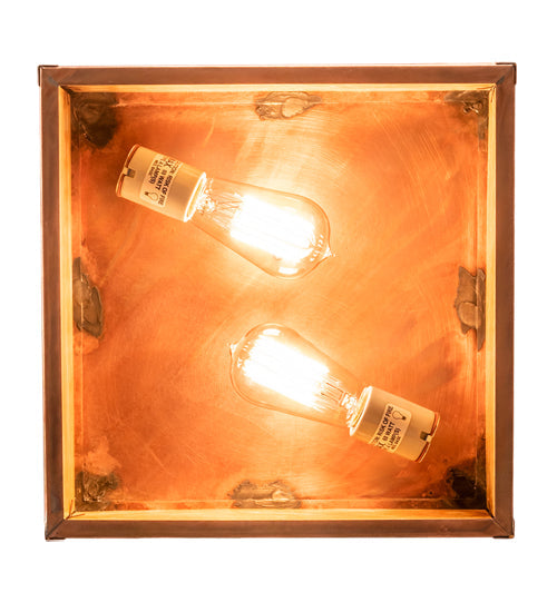 Meyda Lighting Mission 19" 2-Light Vintage Copper Tile Flush Mount Light With Beige Iridescent Shade Glass