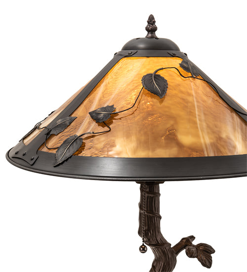 Meyda Lighting Mission 23" Craftsman Brown Vine Leaf Apple Tree Table Lamp With Yellow Shade Glass