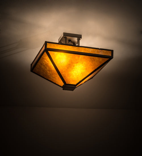 Meyda Lighting Mission 24" 2-Light Bronze Flush Mount Light With Amber Mica Shade Glass