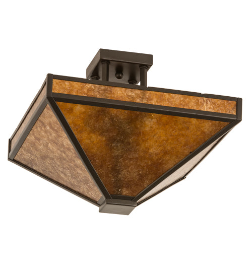 Meyda Lighting Mission 24" 2-Light Bronze Flush Mount Light With Amber Mica Shade Glass