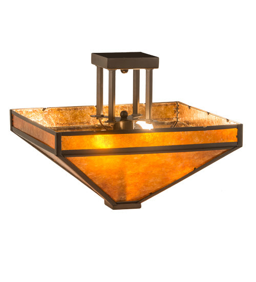 Meyda Lighting Mission 24" 2-Light Bronze Flush Mount Light With Amber Mica Shade Glass