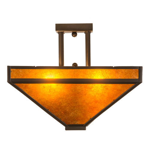 Meyda Lighting Mission 24" 2-Light Bronze Flush Mount Light With Amber Mica Shade Glass