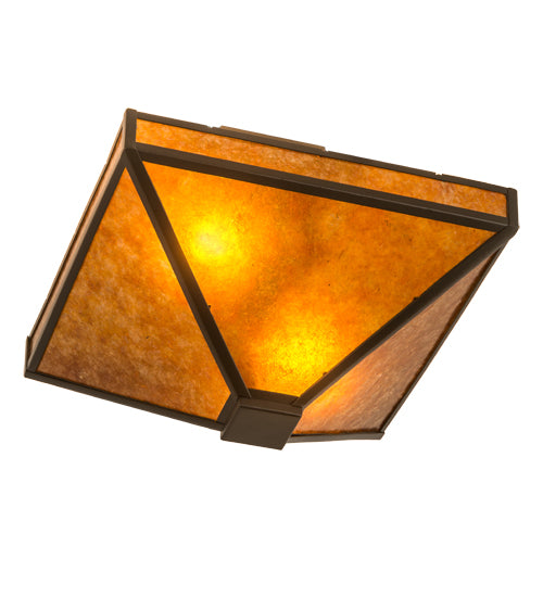 Meyda Lighting Mission 24" 2-Light Bronze Flush Mount Light With Amber Mica Shade Glass