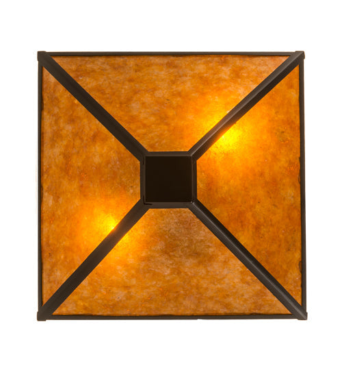 Meyda Lighting Mission 24" 2-Light Bronze Flush Mount Light With Amber Mica Shade Glass