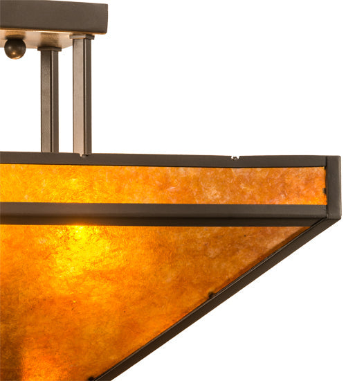 Meyda Lighting Mission 24" 2-Light Bronze Flush Mount Light With Amber Mica Shade Glass