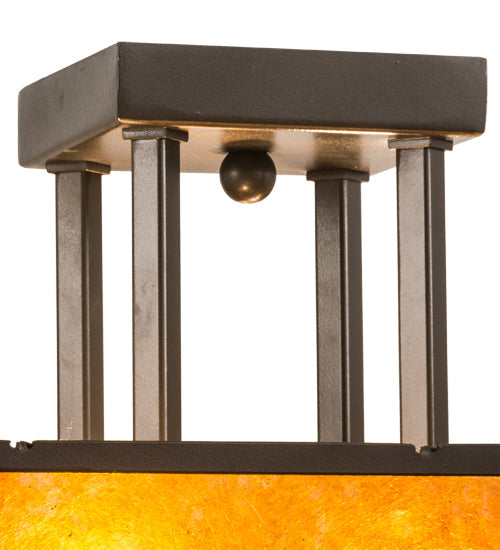 Meyda Lighting Mission 24" 2-Light Bronze Flush Mount Light With Amber Mica Shade Glass
