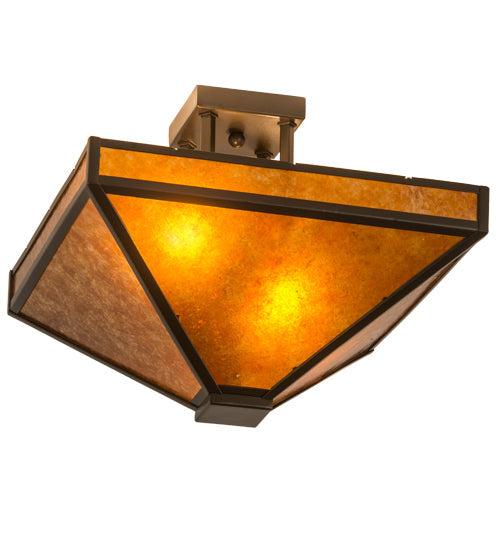 Meyda Lighting Mission 24" 2-Light Bronze Flush Mount Light With Amber Mica Shade Glass