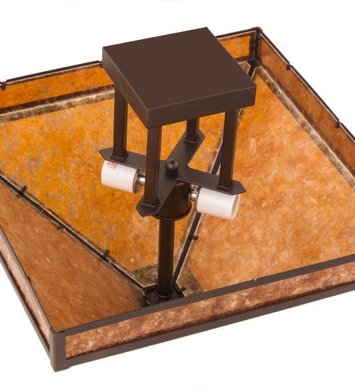 Meyda Lighting Mission 24" 2-Light Mahogany Bronze Prime Flush Mount Light With Amber Mica Shade Glass