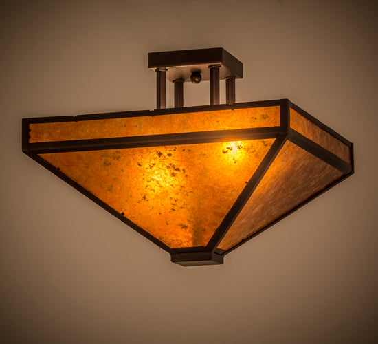Meyda Lighting Mission 24" 2-Light Mahogany Bronze Prime Flush Mount Light With Amber Mica Shade Glass