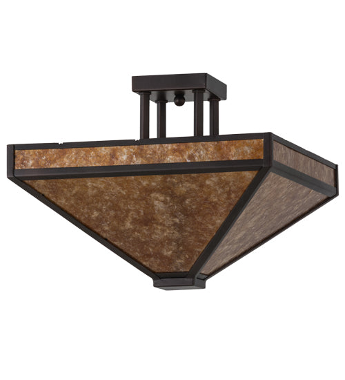 Meyda Lighting Mission 24" 2-Light Mahogany Bronze Prime Flush Mount Light With Amber Mica Shade Glass