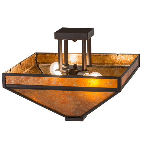 Meyda Lighting Mission 24" 2-Light Mahogany Bronze Prime Flush Mount Light With Amber Mica Shade Glass