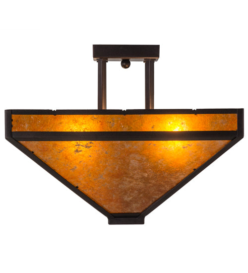 Meyda Lighting Mission 24" 2-Light Mahogany Bronze Prime Flush Mount Light With Amber Mica Shade Glass