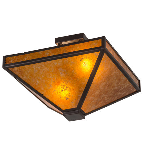 Meyda Lighting Mission 24" 2-Light Mahogany Bronze Prime Flush Mount Light With Amber Mica Shade Glass