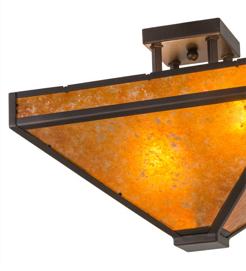 Meyda Lighting Mission 24" 2-Light Mahogany Bronze Prime Flush Mount Light With Amber Mica Shade Glass
