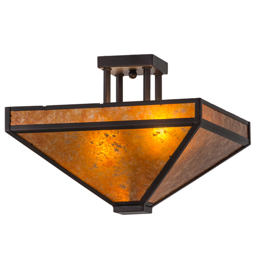 Meyda Lighting Mission 24" 2-Light Mahogany Bronze Prime Flush Mount Light With Amber Mica Shade Glass
