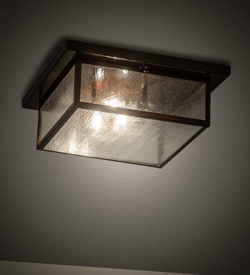 Meyda Lighting Mission 24" 3-Light Old Copper Pot Prime Flush Mount Light With Clear Seeded Shade Glass