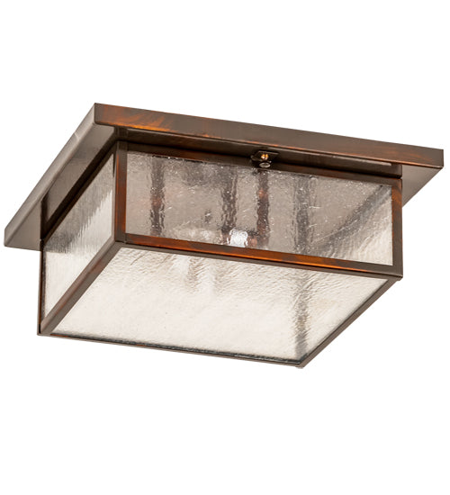 Meyda Lighting Mission 24" 3-Light Old Copper Pot Prime Flush Mount Light With Clear Seeded Shade Glass