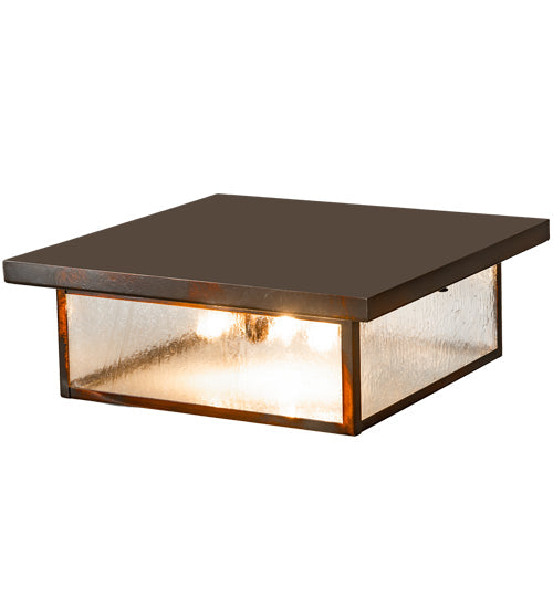 Meyda Lighting Mission 24" 3-Light Old Copper Pot Prime Flush Mount Light With Clear Seeded Shade Glass