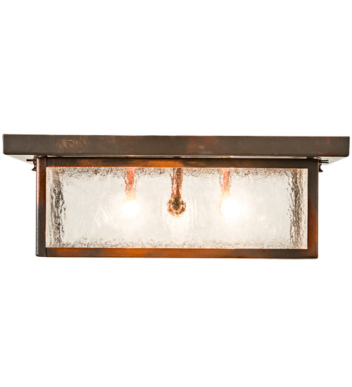 Meyda Lighting Mission 24" 3-Light Old Copper Pot Prime Flush Mount Light With Clear Seeded Shade Glass