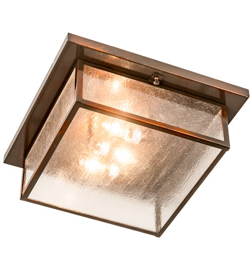 Meyda Lighting Mission 24" 3-Light Old Copper Pot Prime Flush Mount Light With Clear Seeded Shade Glass