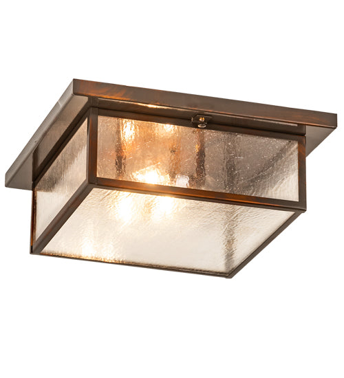 Meyda Lighting Mission 24" 3-Light Old Copper Pot Prime Flush Mount Light With Clear Seeded Shade Glass