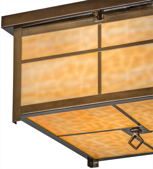 Meyda Lighting Mission 24" 4-Light Antique Copper Flush Mount Light With Beige Art Shade Glass