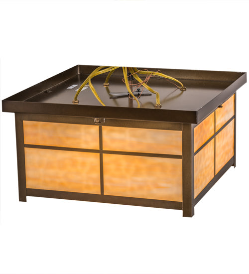 Meyda Lighting Mission 24" 4-Light Antique Copper Flush Mount Light With Beige Art Shade Glass