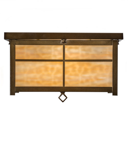 Meyda Lighting Mission 24" 4-Light Antique Copper Flush Mount Light With Beige Art Shade Glass