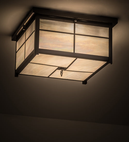 Meyda Lighting Mission 24" 4-Light Timeless Bronze Flush Mount Light With White Iridescent Art Shade Glass