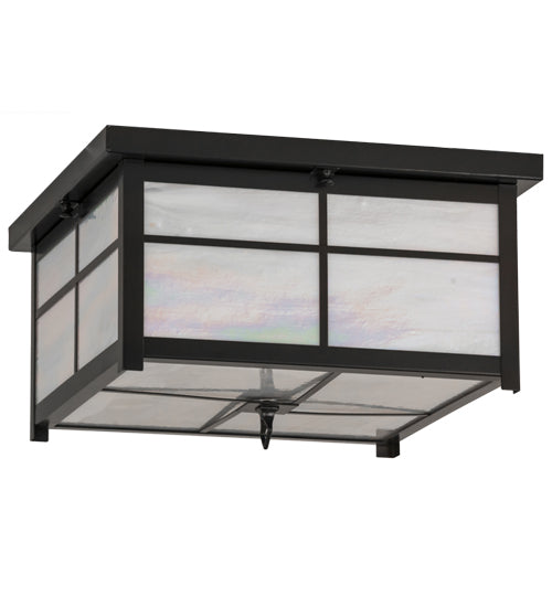 Meyda Lighting Mission 24" 4-Light Timeless Bronze Flush Mount Light With White Iridescent Art Shade Glass