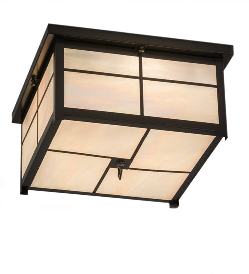 Meyda Lighting Mission 24" 4-Light Timeless Bronze Flush Mount Light With White Iridescent Art Shade Glass