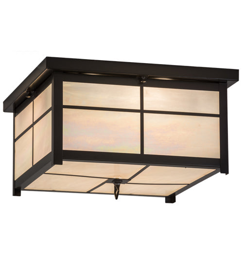 Meyda Lighting Mission 24" 4-Light Timeless Bronze Flush Mount Light With White Iridescent Art Shade Glass