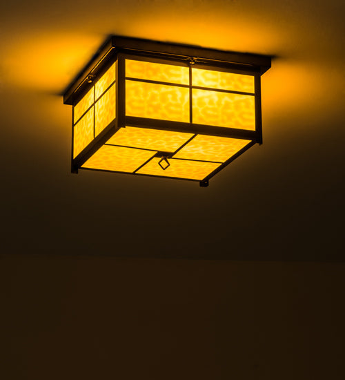 Meyda Lighting Mission 24" 4-Light Transparent Copper Flush Mount Light With Beige Art Shade Glass