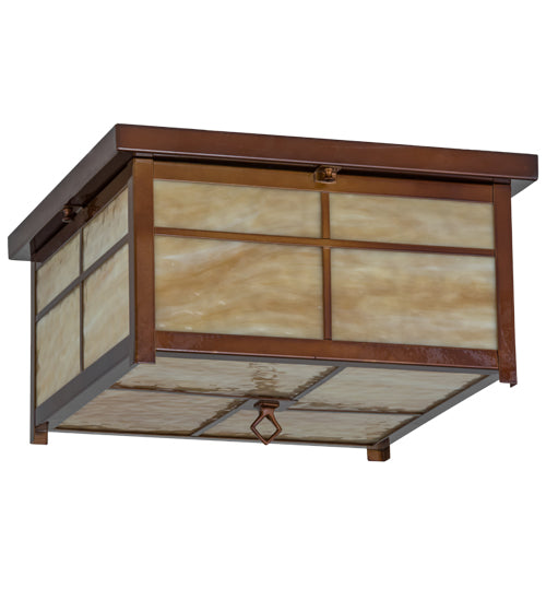 Meyda Lighting Mission 24" 4-Light Transparent Copper Flush Mount Light With Beige Art Shade Glass